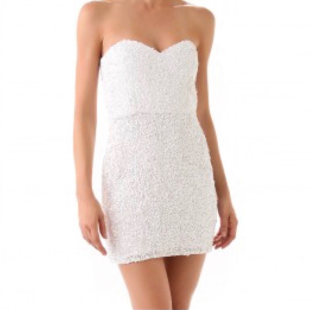 Parker White Sequin & Pearl Sweetheart Mini Dress